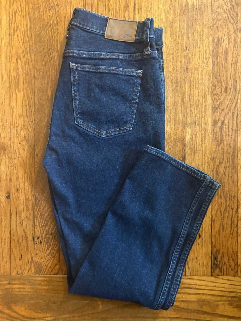 J.Crew Dark Blue Slim Straight Jeans with Leather Waist Patch